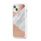 Marble Rose Gold iPhone 14 Plus Clear Tough Case Starlight Angled Image