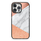 Marble Rose Gold iPhone 14 Pro Max Black Impact Case on Silver phone