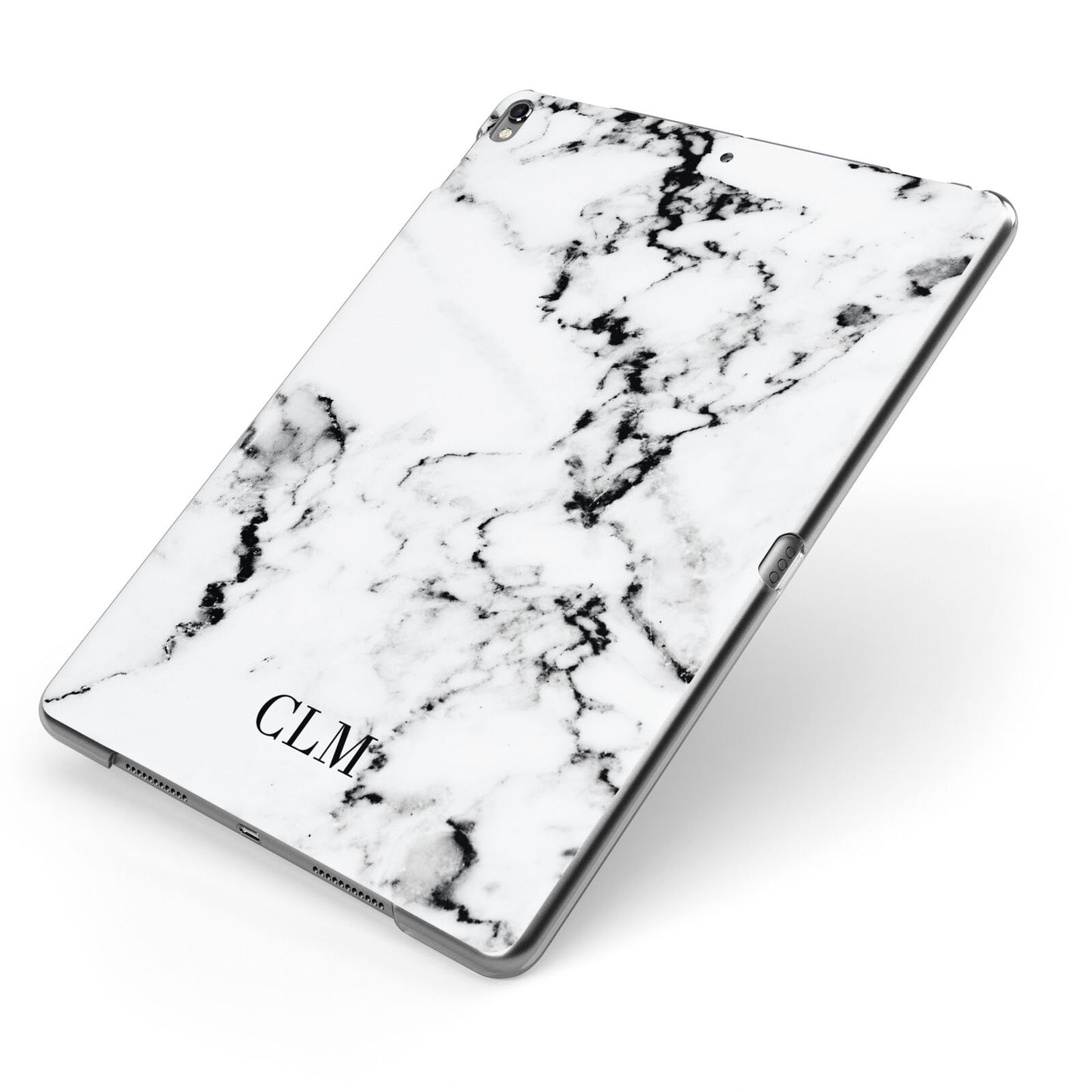 Marble Small Initials Personalised Apple iPad Case on Grey iPad Side View