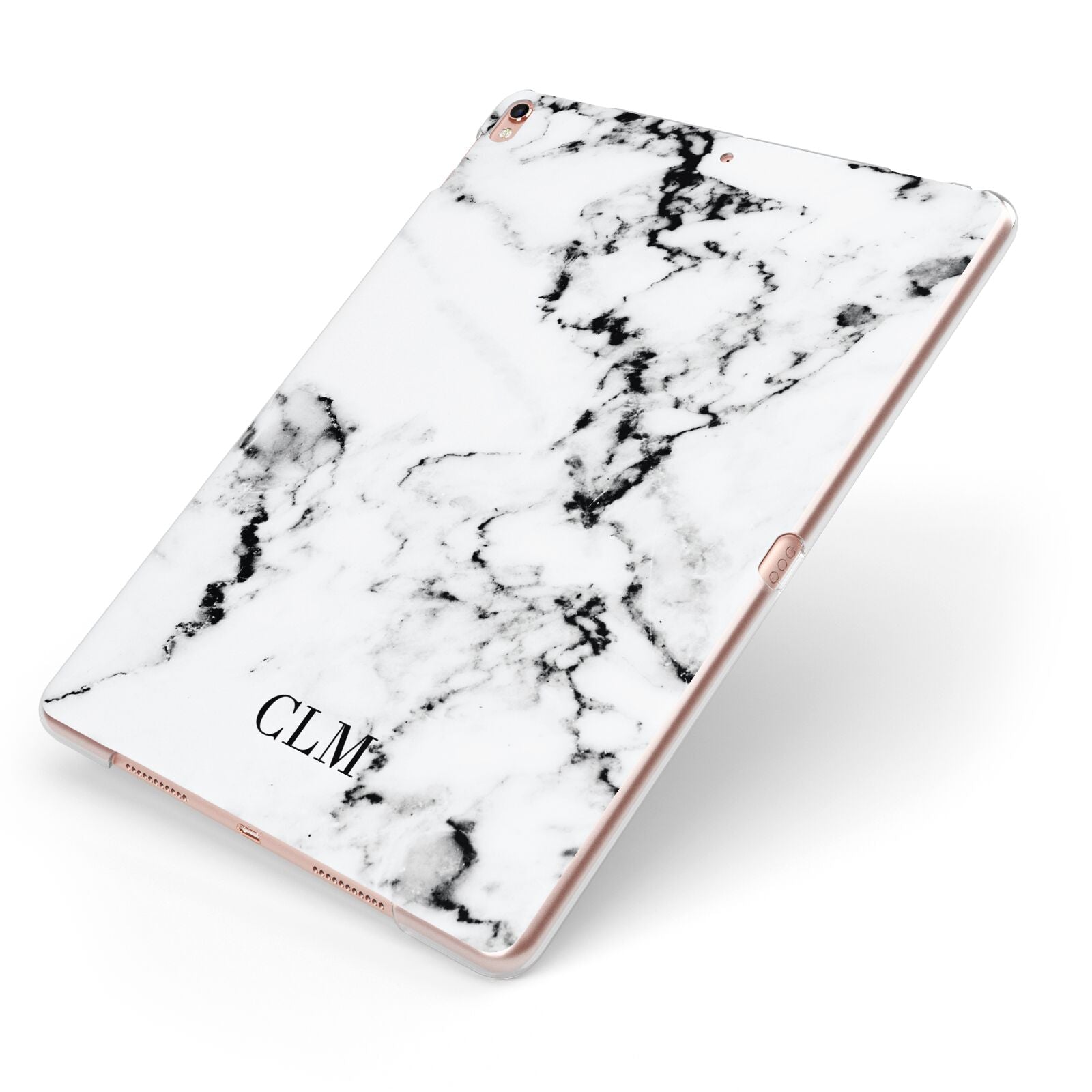 Marble Small Initials Personalised Apple iPad Case on Rose Gold iPad Side View