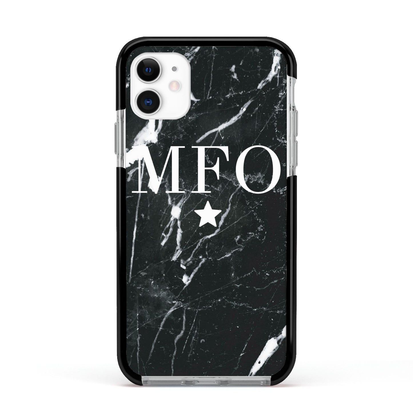 Marble Star Initials Personalised Apple iPhone 11 in White with Black Impact Case