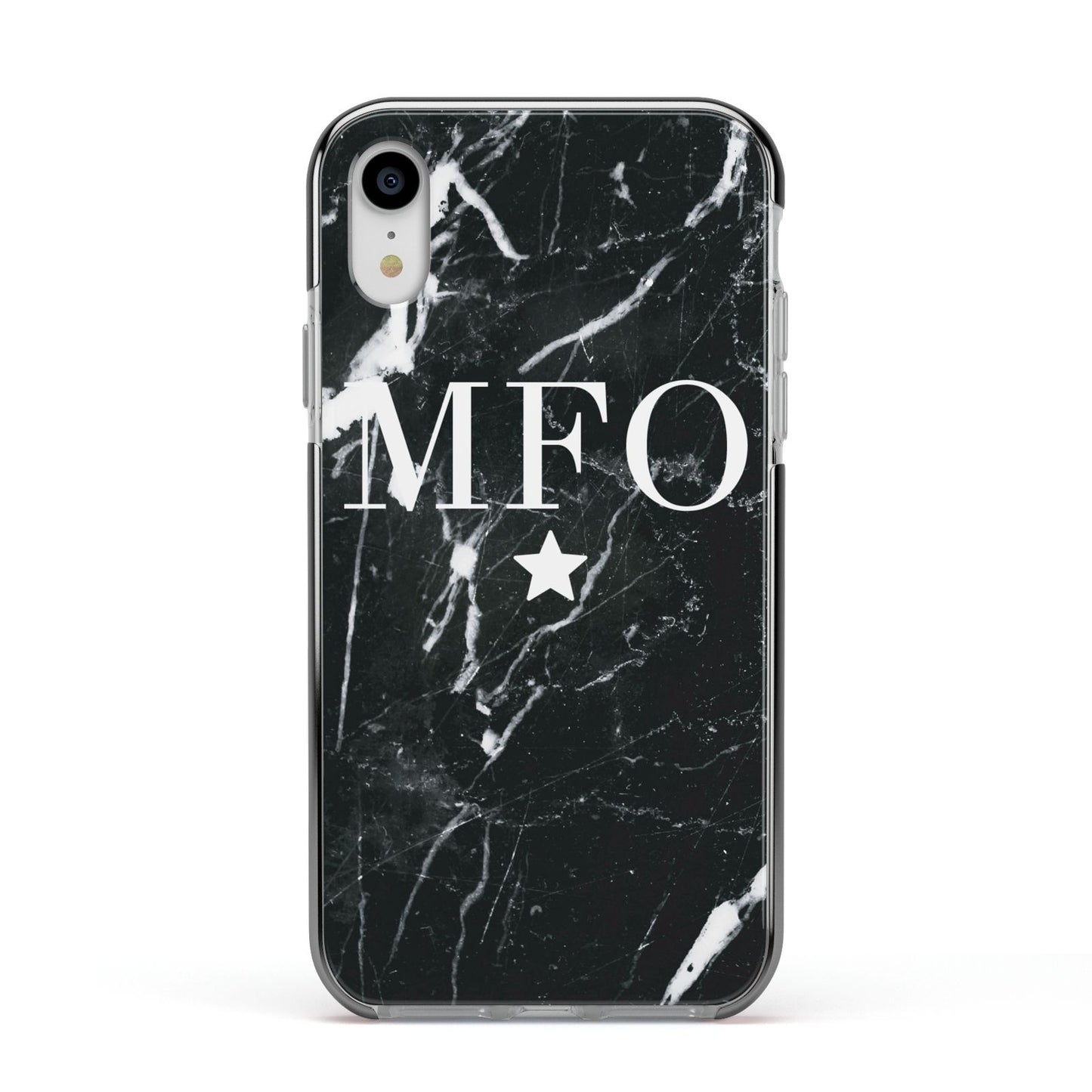Marble Star Initials Personalised Apple iPhone XR Impact Case Black Edge on Silver Phone