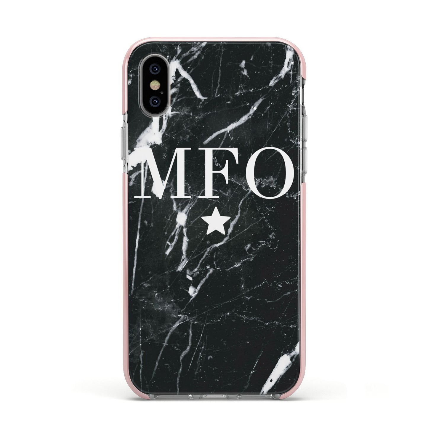 Marble Star Initials Personalised Apple iPhone Xs Impact Case Pink Edge on Silver Phone