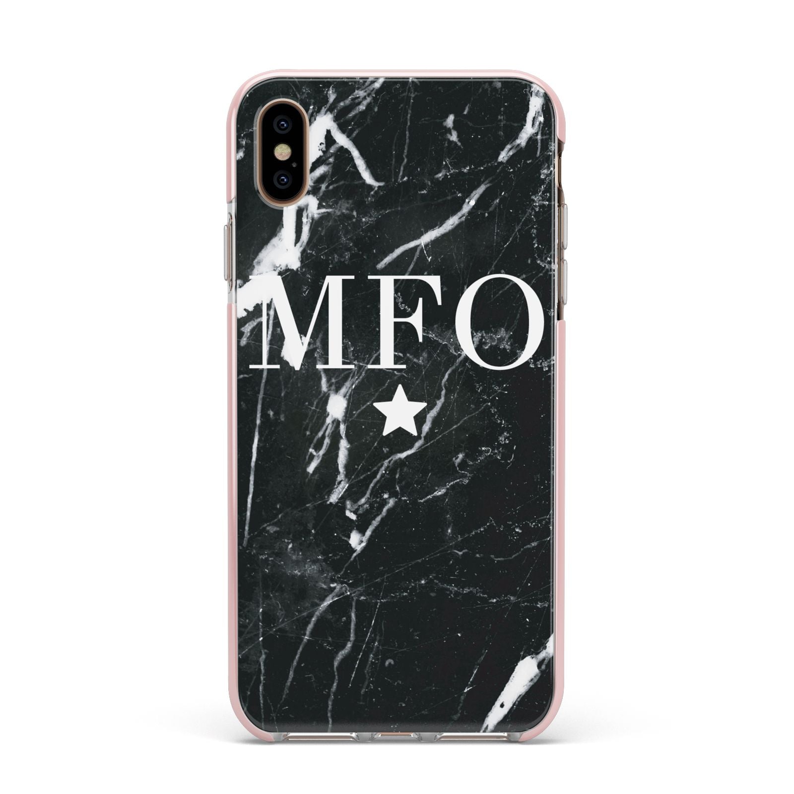 Marble Star Initials Personalised Apple iPhone Xs Max Impact Case Pink Edge on Gold Phone