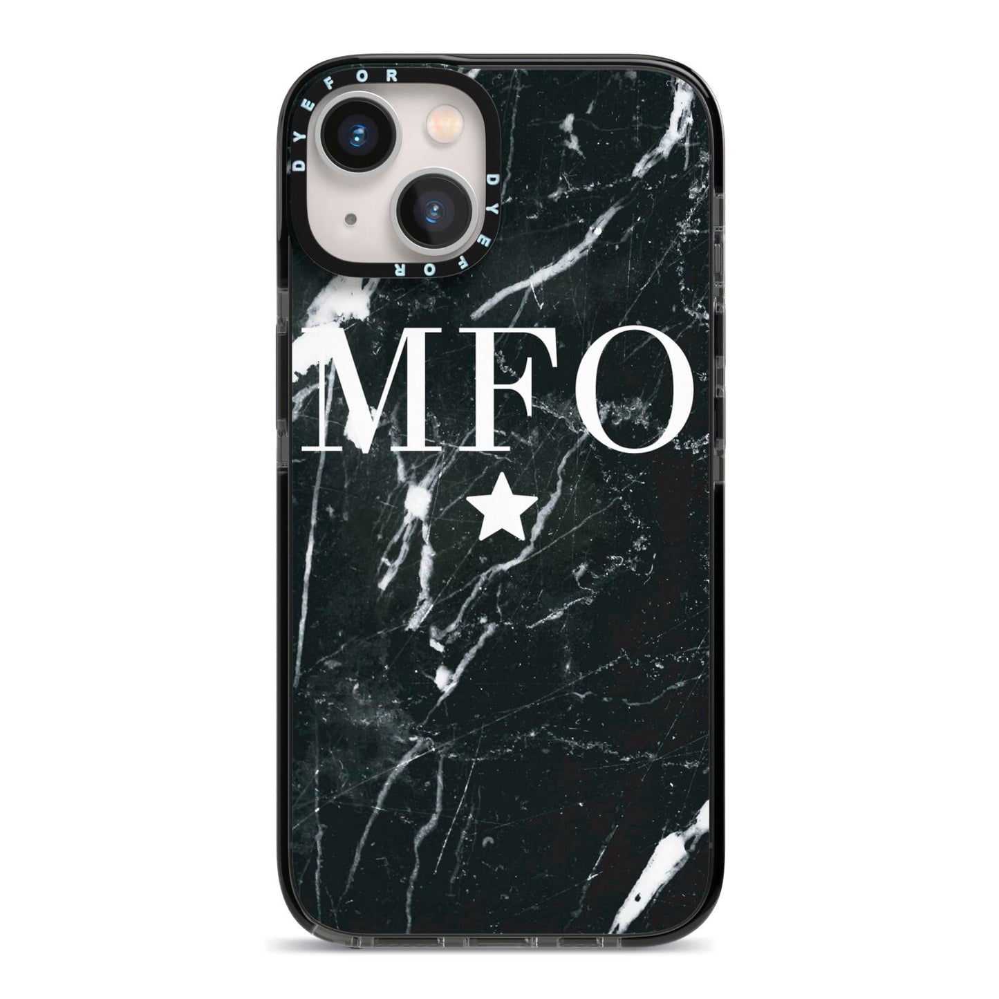 Marble Star Initials Personalised iPhone 13 Black Impact Case on Silver phone