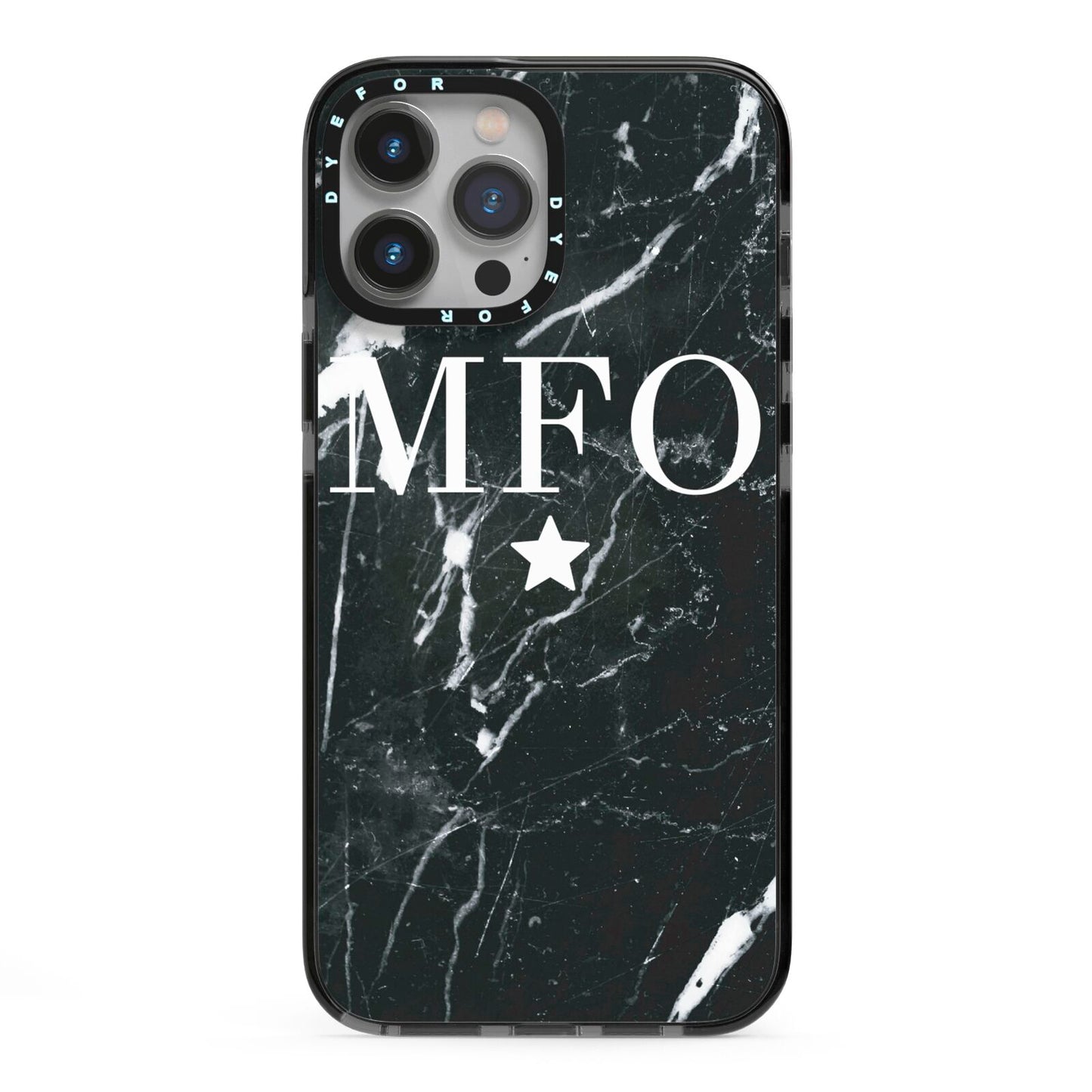 Marble Star Initials Personalised iPhone 13 Pro Max Black Impact Case on Silver phone