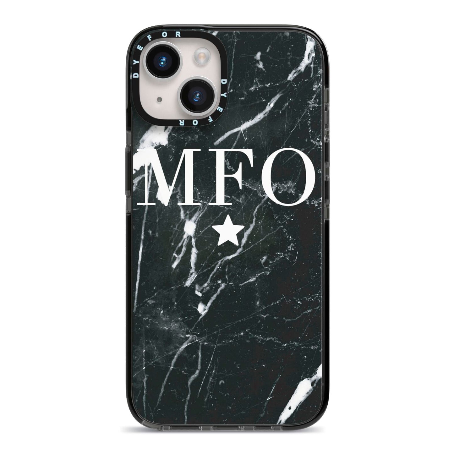 Marble Star Initials Personalised iPhone 14 Black Impact Case on Silver phone
