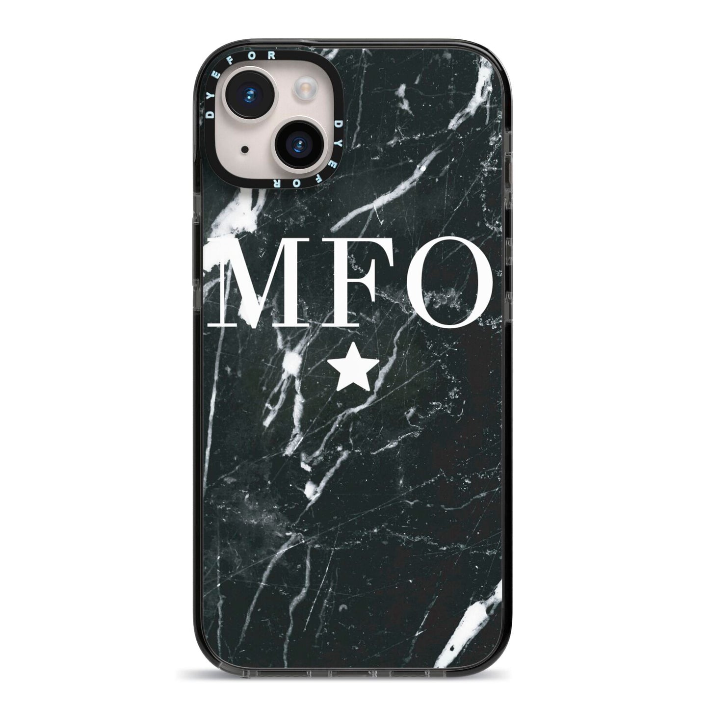 Marble Star Initials Personalised iPhone 14 Plus Black Impact Case on Silver phone