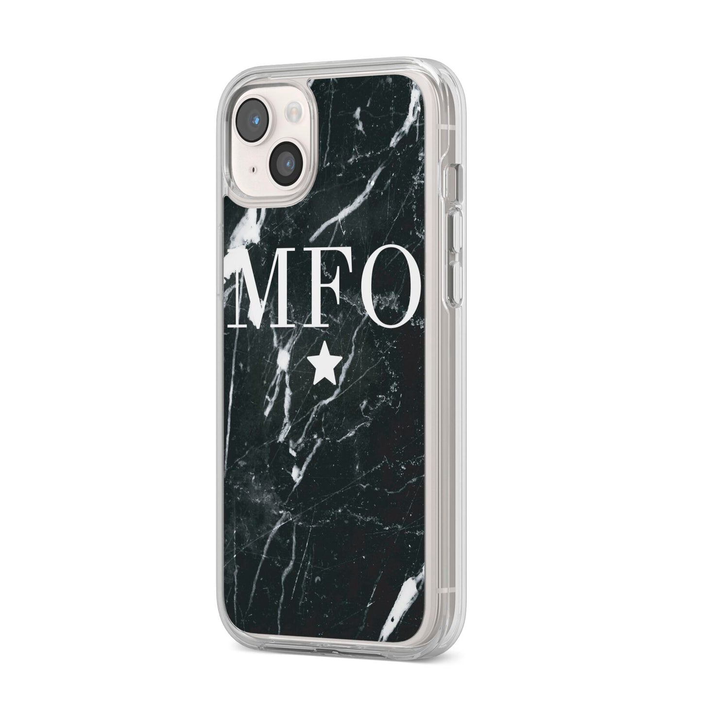 Marble Star Initials Personalised iPhone 14 Plus Clear Tough Case Starlight Angled Image
