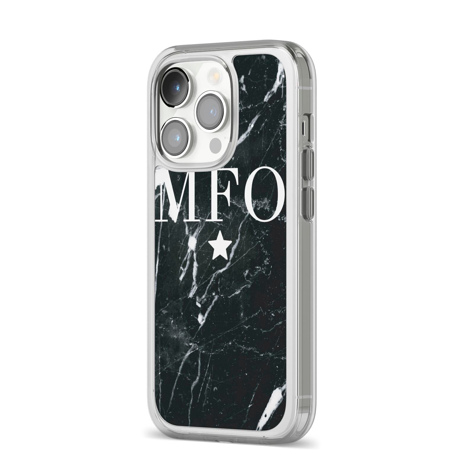 Marble Star Initials Personalised iPhone 14 Pro Clear Tough Case Silver Angled Image
