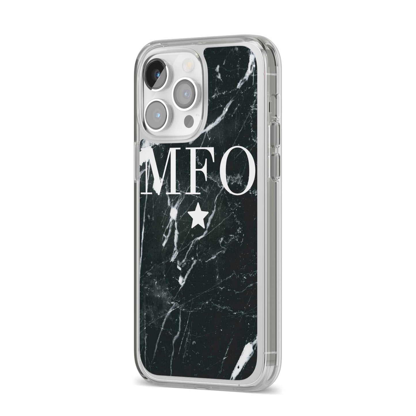 Marble Star Initials Personalised iPhone 14 Pro Max Clear Tough Case Silver Angled Image