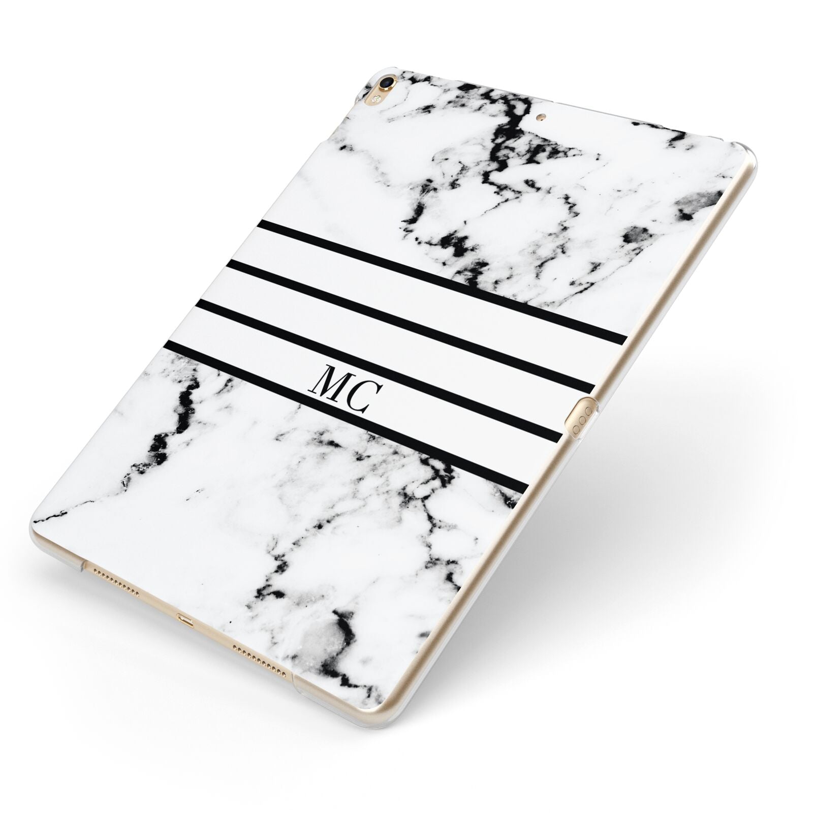 Marble Stripes Initials Personalised Apple iPad Case on Gold iPad Side View