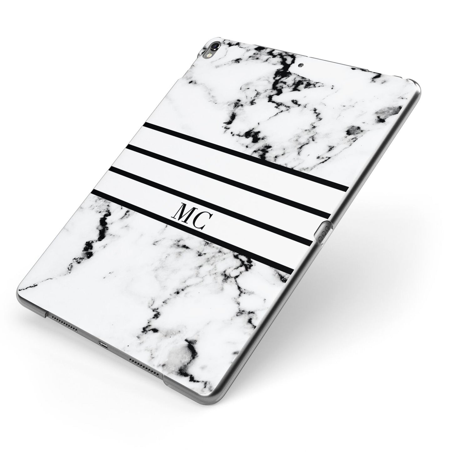 Marble Stripes Initials Personalised Apple iPad Case on Grey iPad Side View