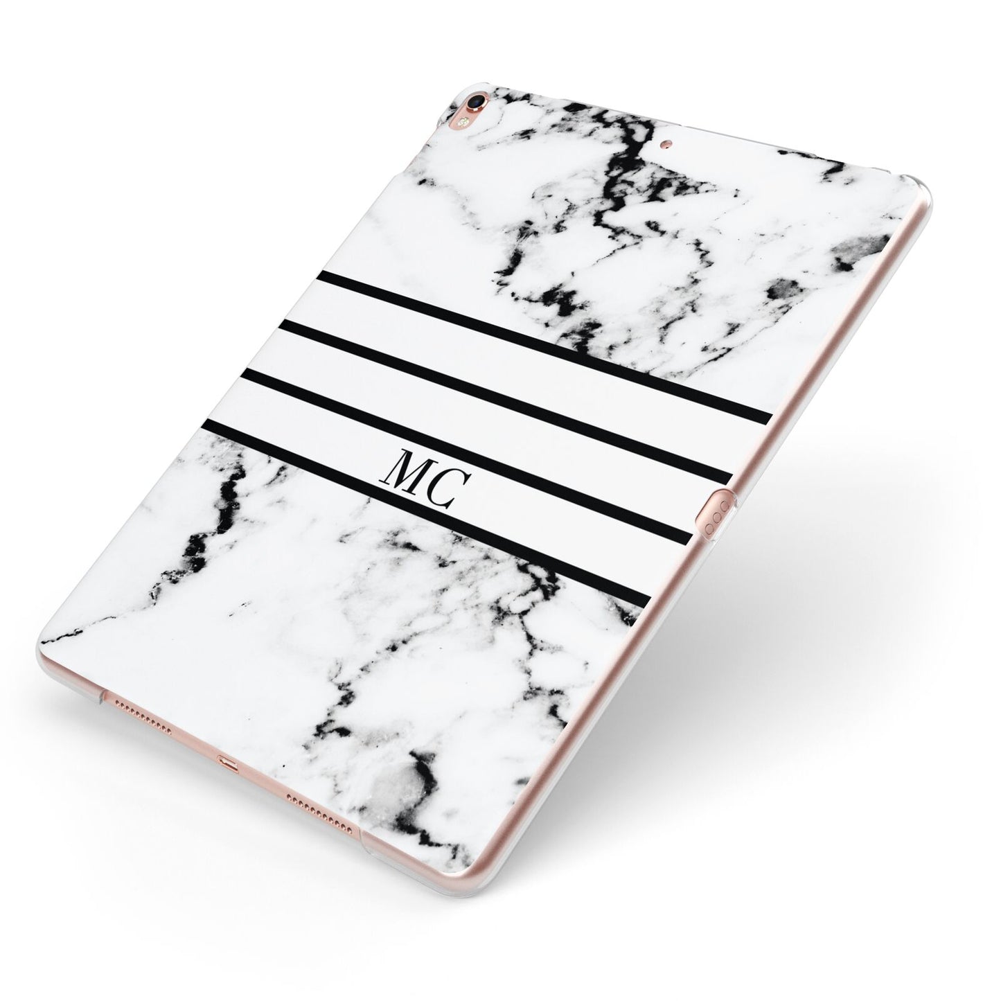 Marble Stripes Initials Personalised Apple iPad Case on Rose Gold iPad Side View