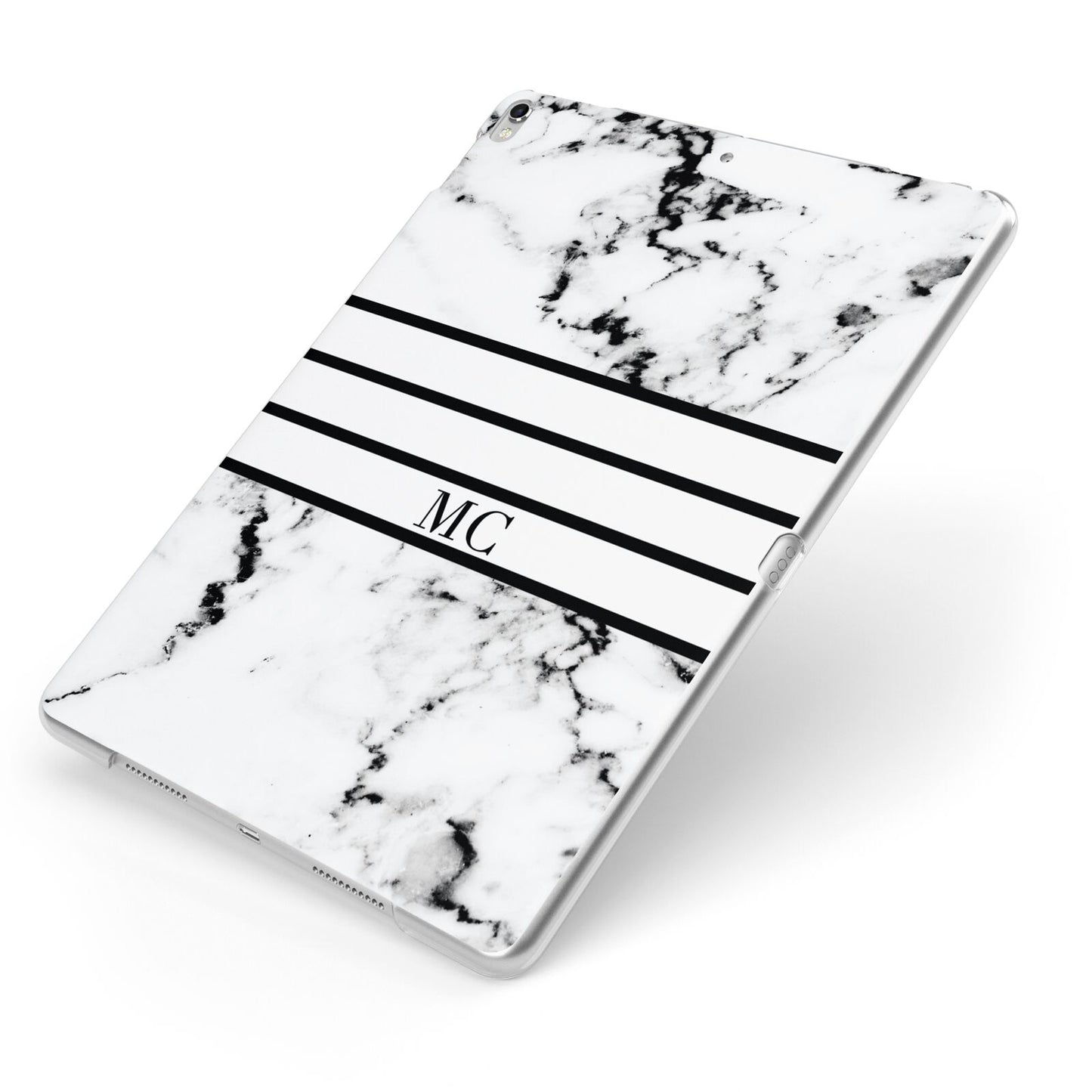 Marble Stripes Initials Personalised Apple iPad Case on Silver iPad Side View