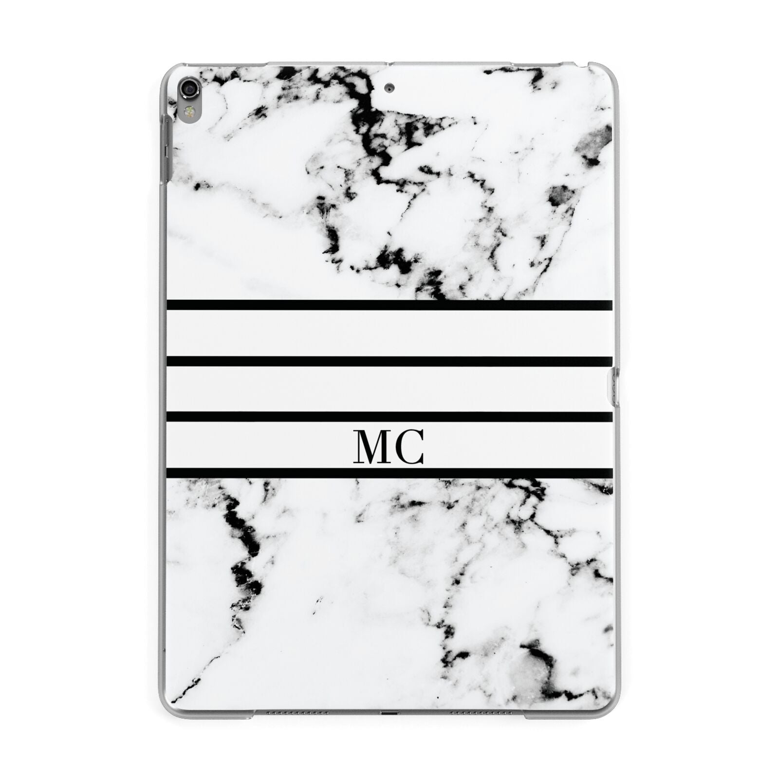 Marble Stripes Initials Personalised Apple iPad Grey Case