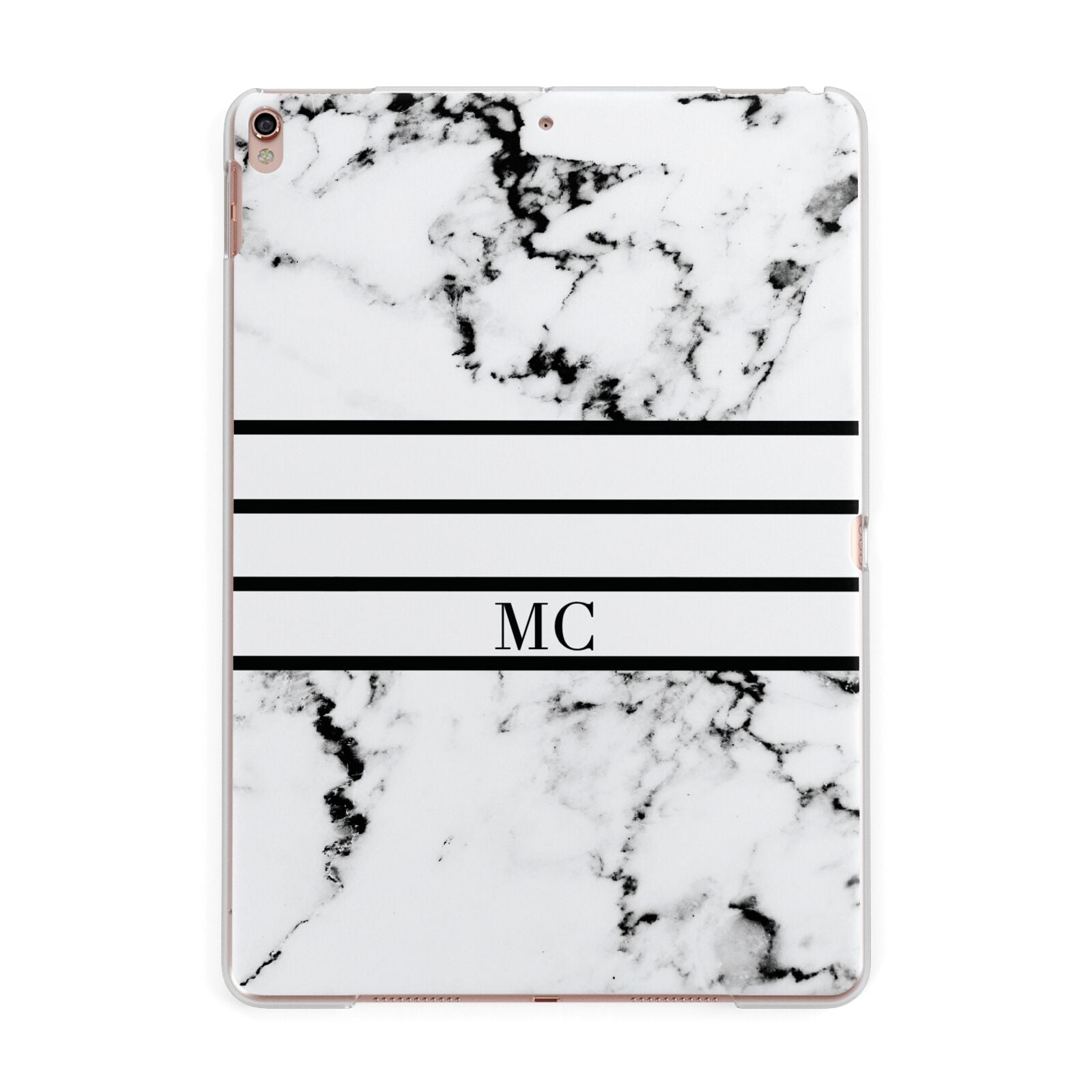 Marble Stripes Initials Personalised Apple iPad Rose Gold Case