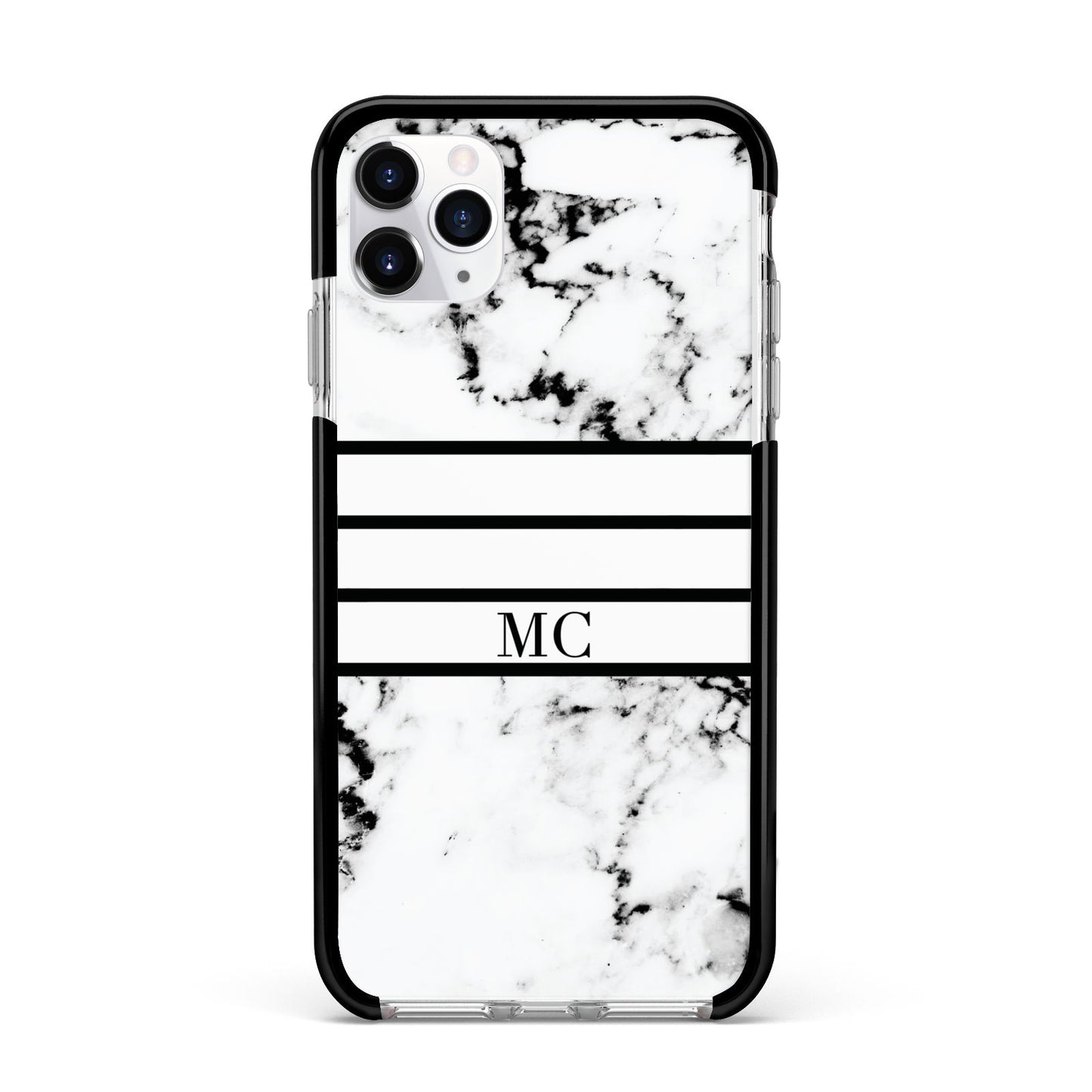Marble Stripes Initials Personalised Apple iPhone 11 Pro Max in Silver with Black Impact Case