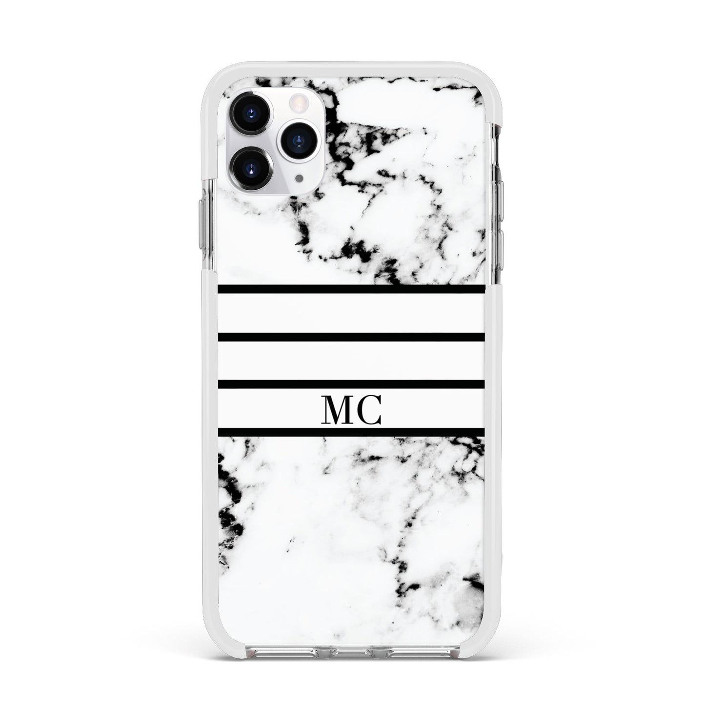 Marble Stripes Initials Personalised Apple iPhone 11 Pro Max in Silver with White Impact Case