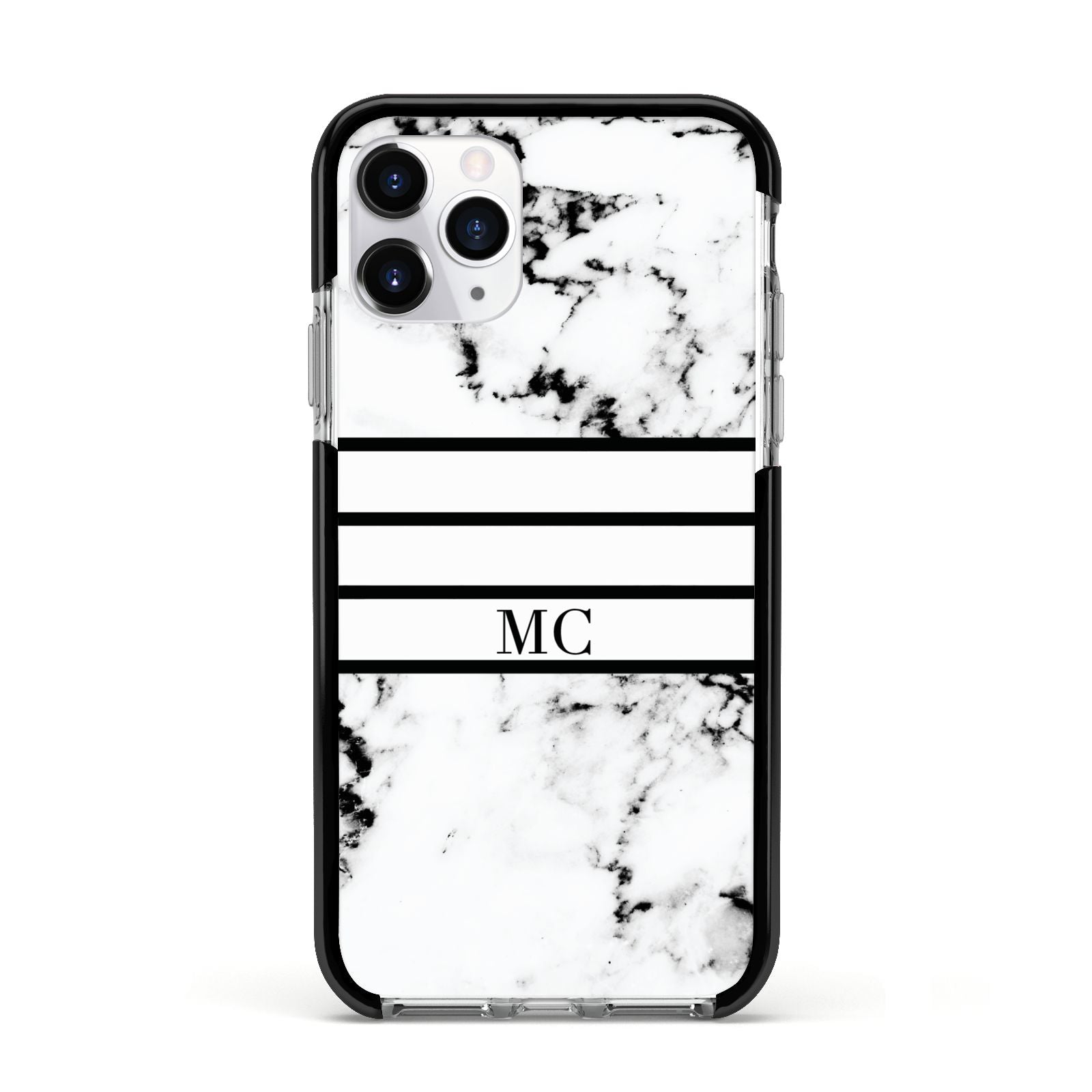 Marble Stripes Initials Personalised Apple iPhone 11 Pro in Silver with Black Impact Case