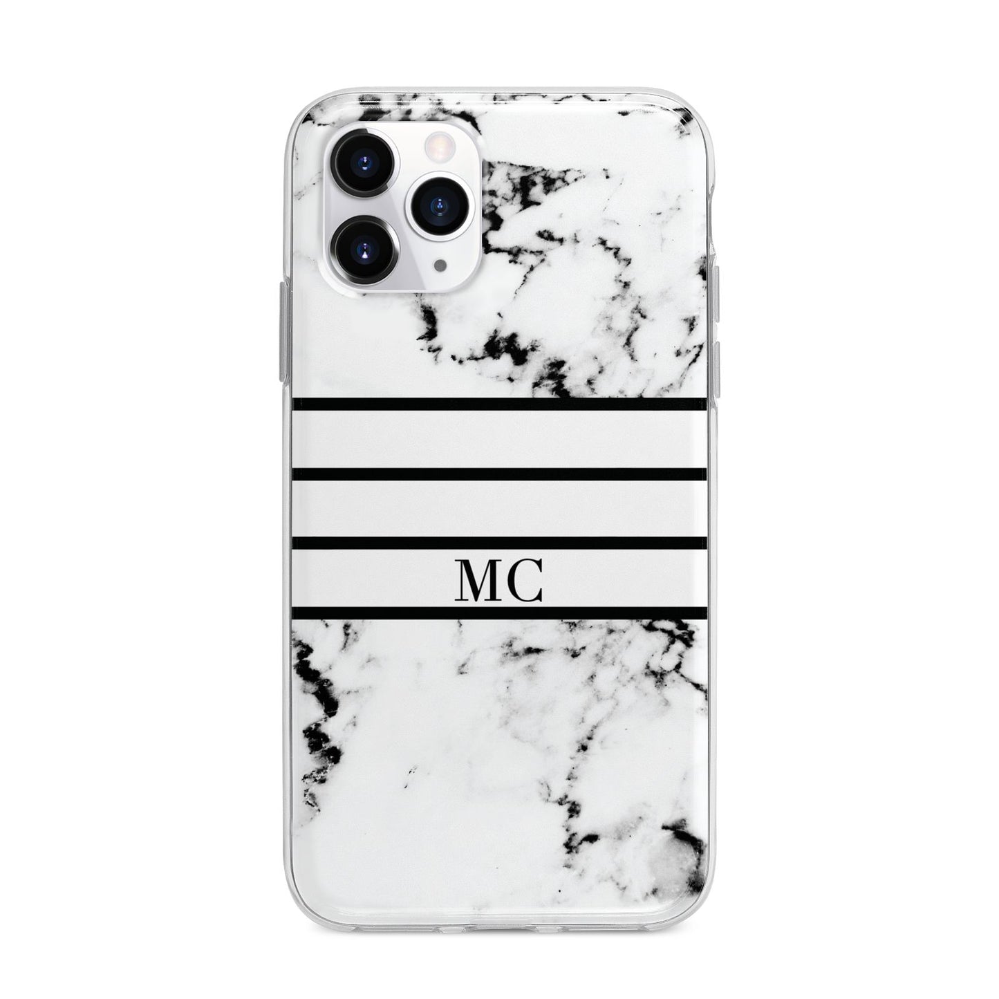 Marble Stripes Initials Personalised Apple iPhone 11 Pro in Silver with Bumper Case