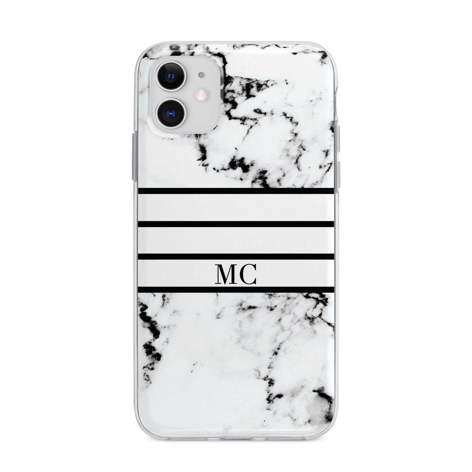 Marble Stripes Initials Personalised Apple iPhone 11 in White with Bumper Case