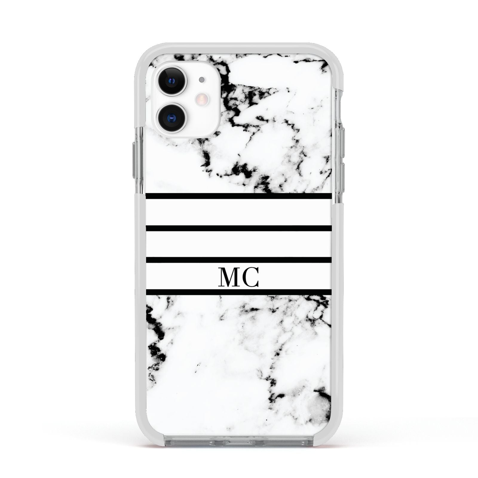 Marble Stripes Initials Personalised Apple iPhone 11 in White with White Impact Case