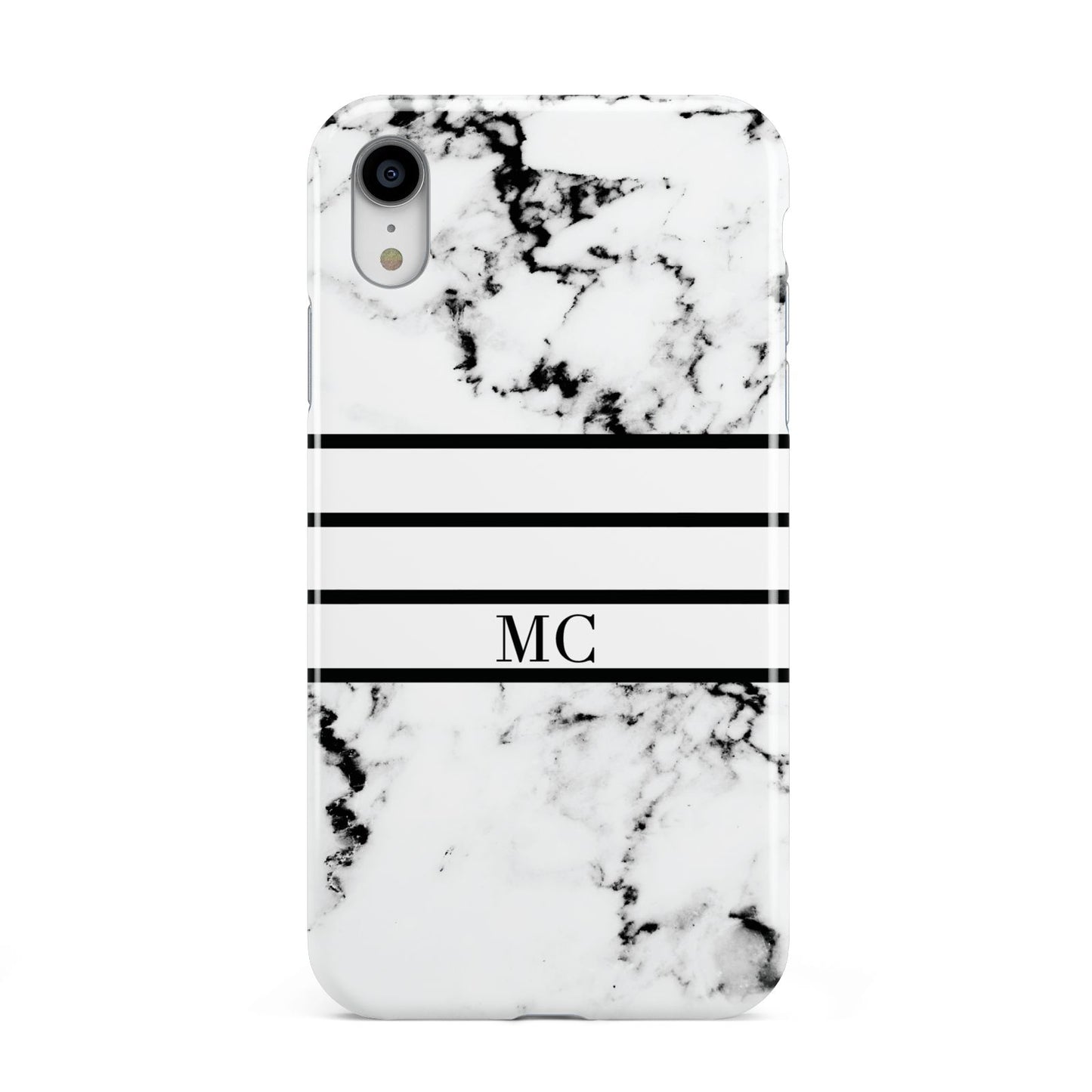 Marble Stripes Initials Personalised Apple iPhone XR White 3D Tough Case