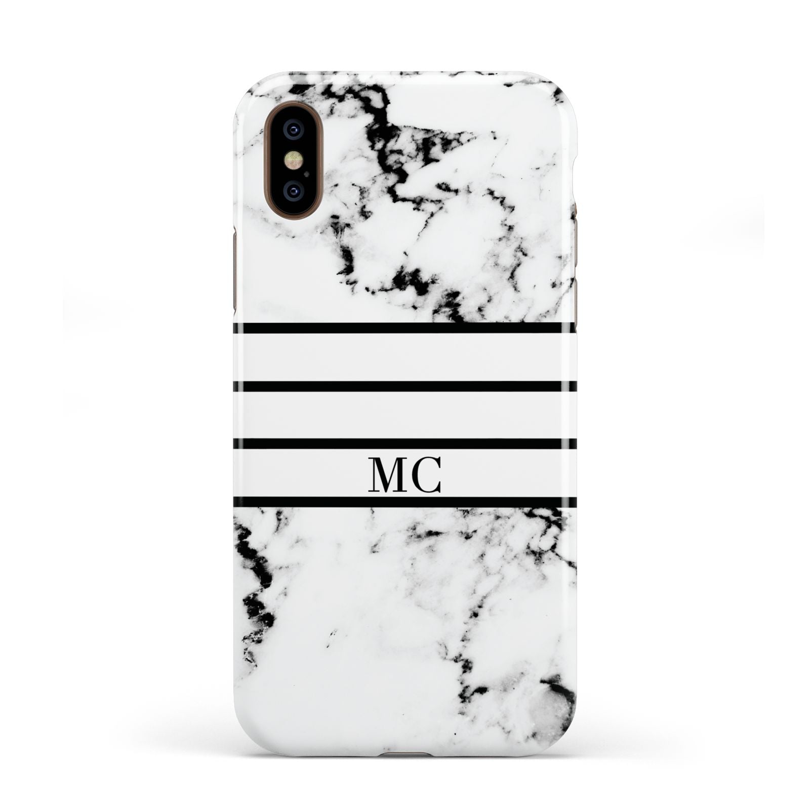 Marble Stripes Initials Personalised Apple iPhone XS 3D Tough