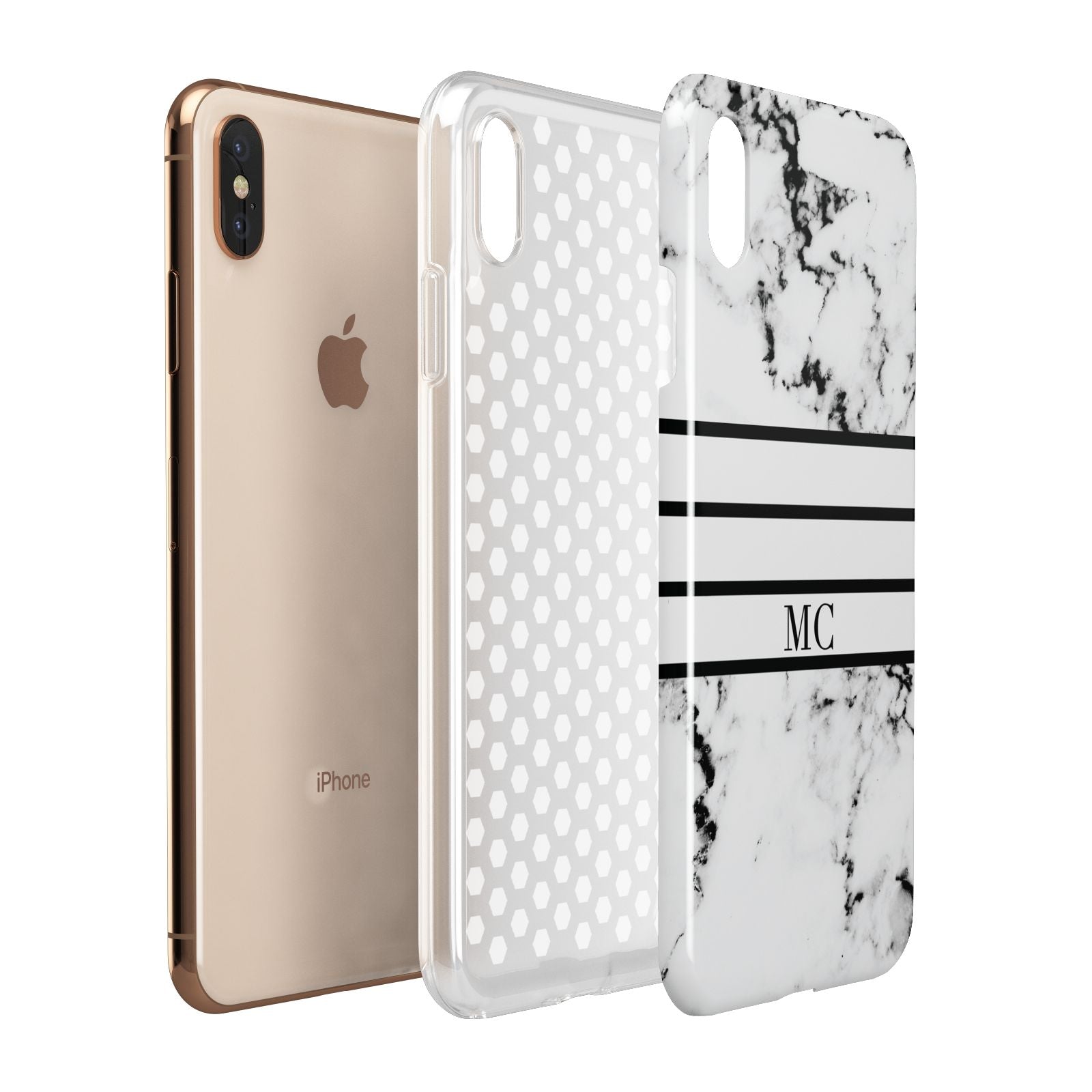 Marble Stripes Initials Personalised Apple iPhone Xs Max 3D Tough Case Expanded View