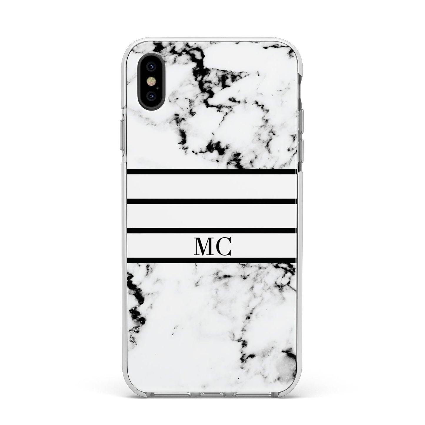 Marble Stripes Initials Personalised Apple iPhone Xs Max Impact Case White Edge on Black Phone