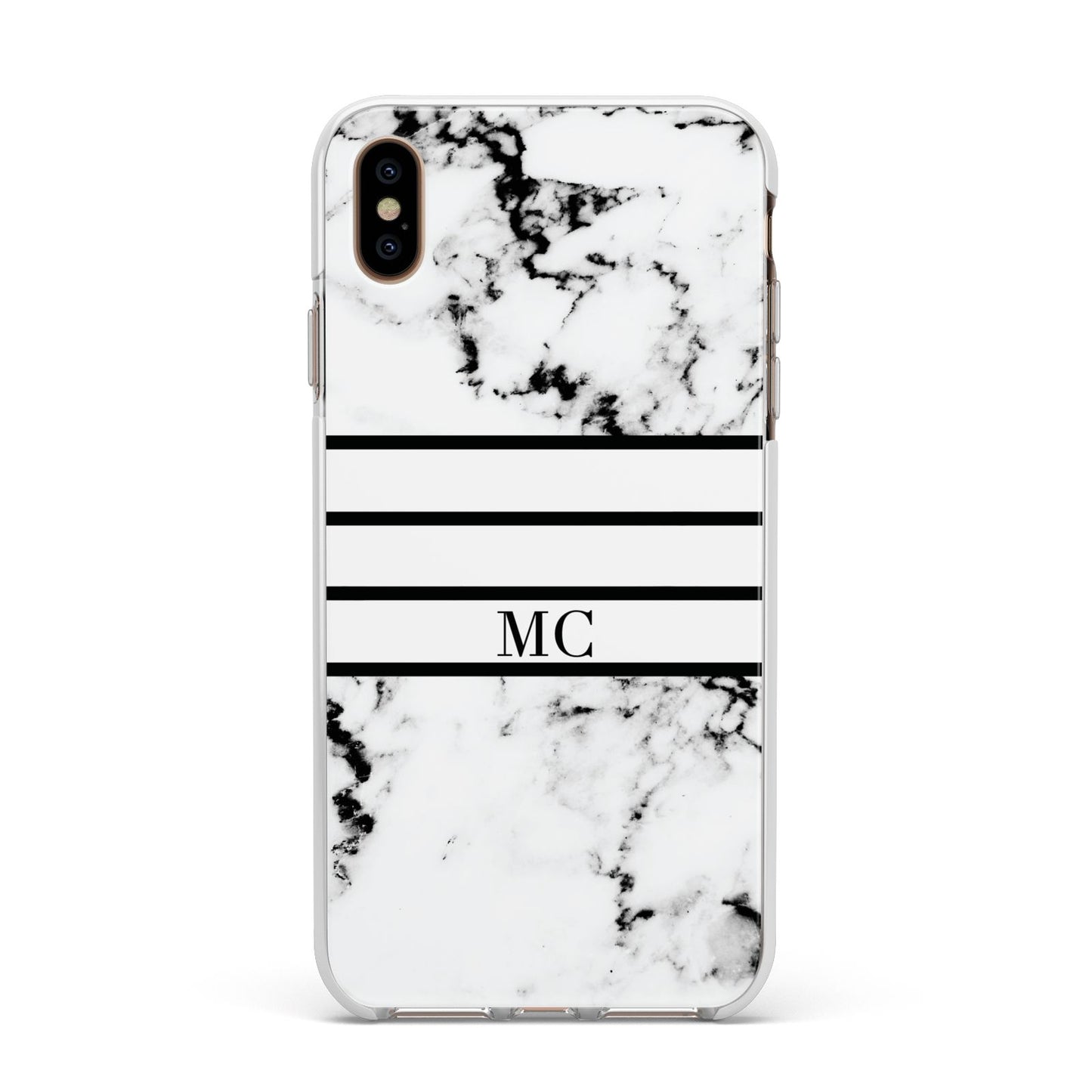 Marble Stripes Initials Personalised Apple iPhone Xs Max Impact Case White Edge on Gold Phone