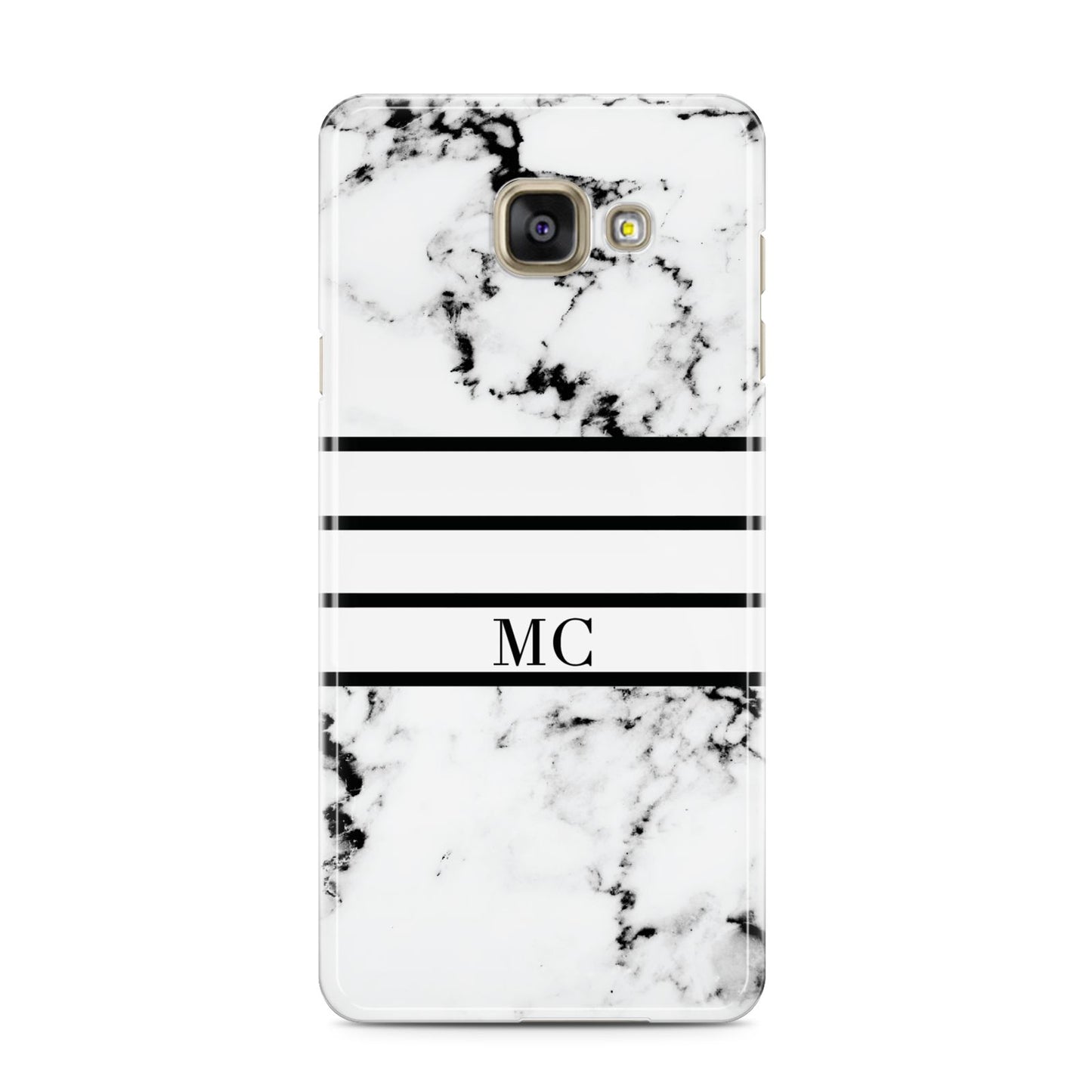 Marble Stripes Initials Personalised Samsung Galaxy A3 2016 Case on gold phone