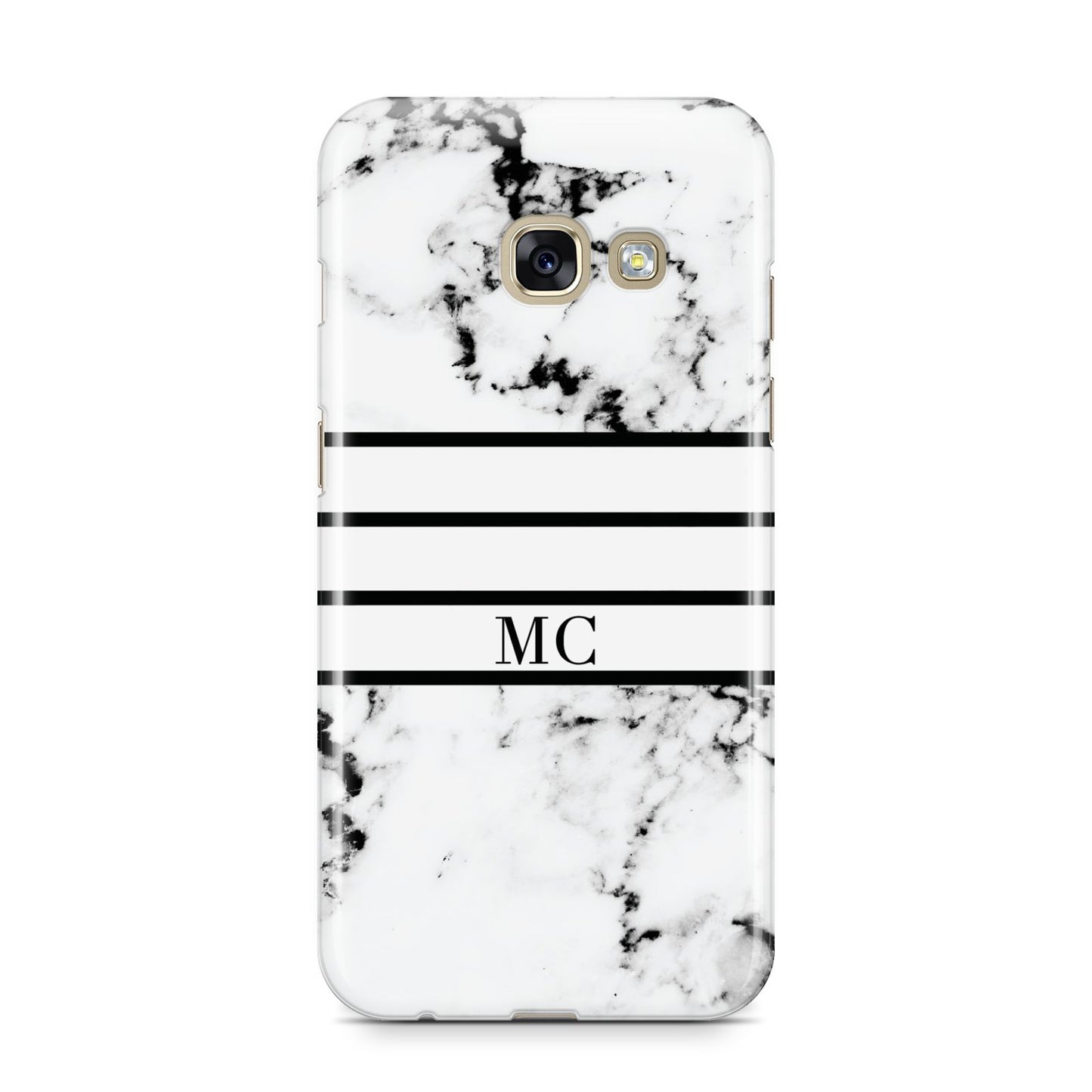 Marble Stripes Initials Personalised Samsung Galaxy A3 2017 Case on gold phone