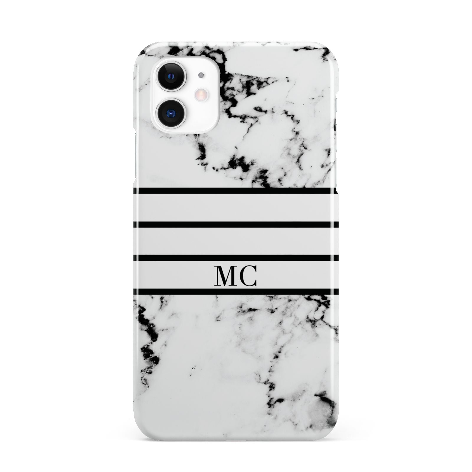 Marble Stripes Initials Personalised iPhone 11 3D Snap Case