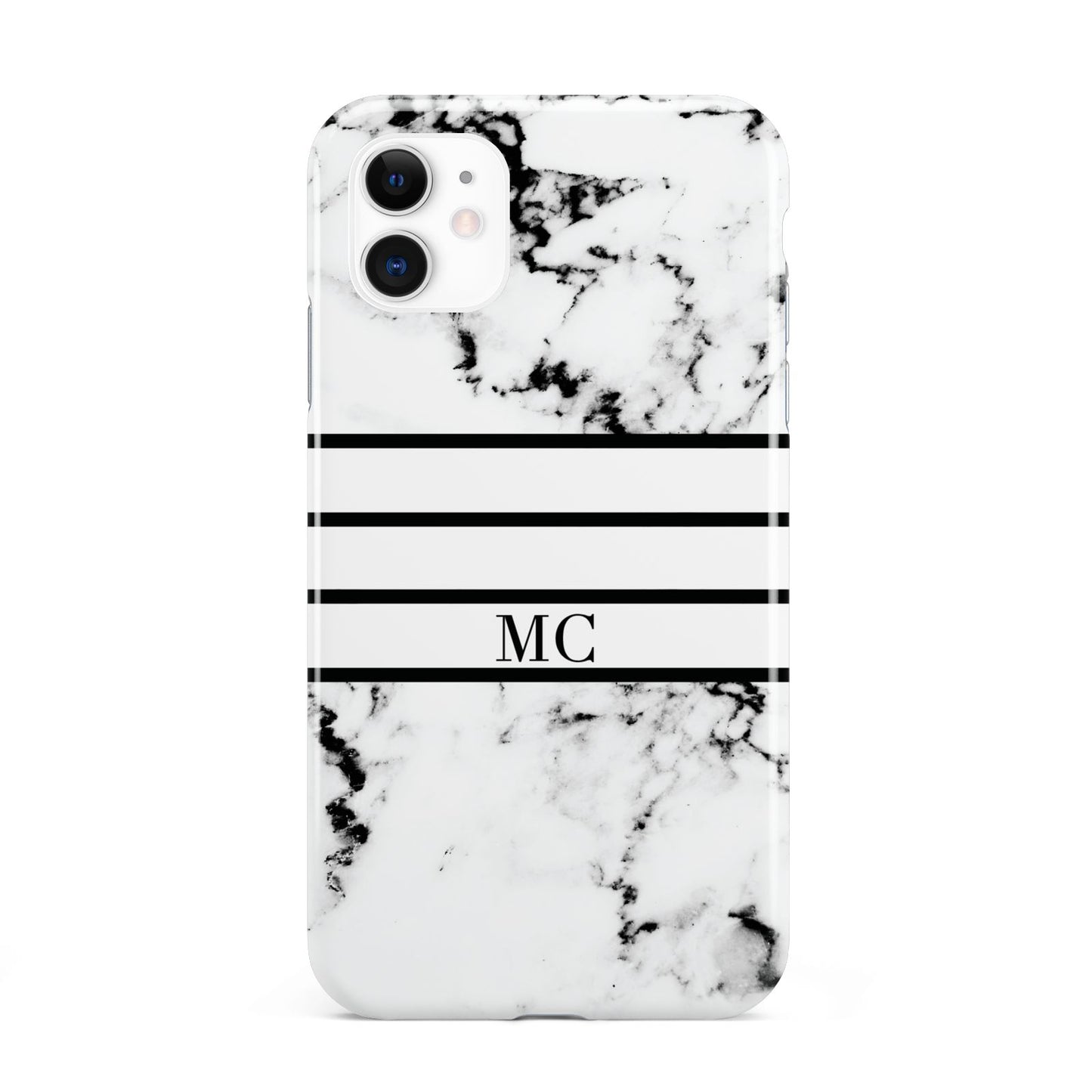 Marble Stripes Initials Personalised iPhone 11 3D Tough Case