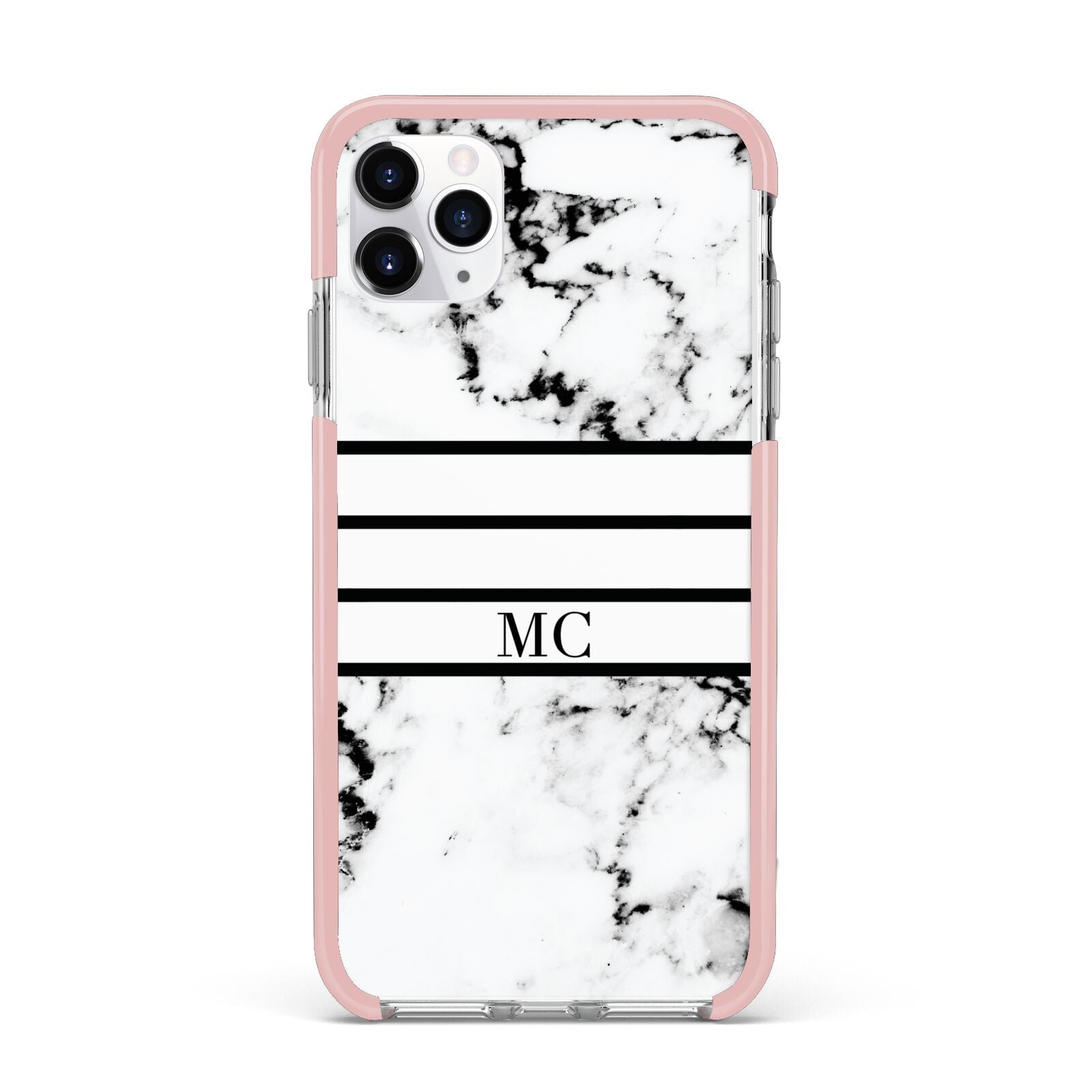 Marble Stripes Initials Personalised iPhone 11 Pro Max Impact Pink Edge Case