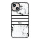Marble Stripes Initials Personalised iPhone 13 Black Impact Case on Silver phone