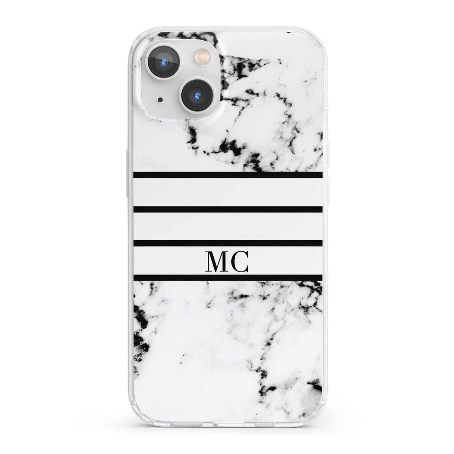 Marble Stripes Initials Personalised iPhone 13 Clear Bumper Case