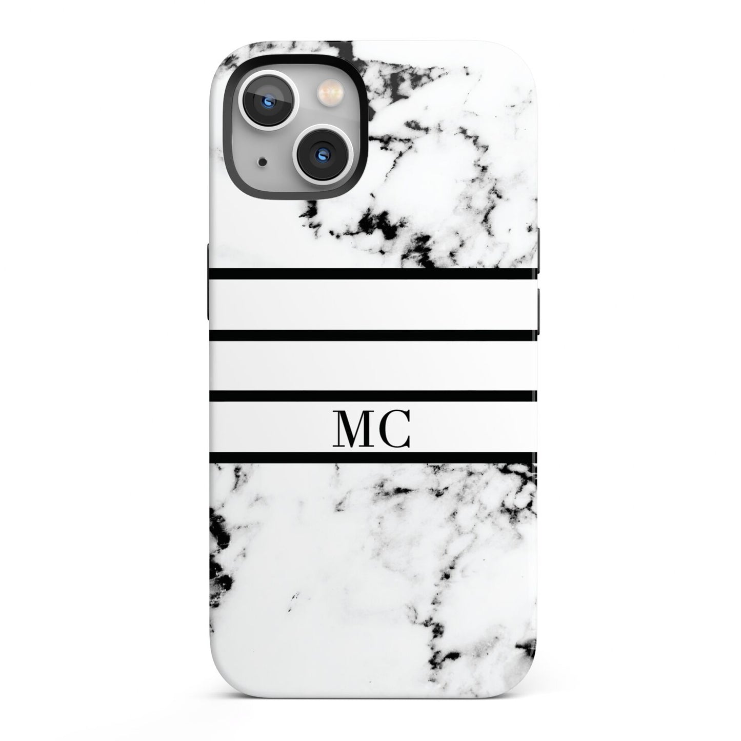 Marble Stripes Initials Personalised iPhone 13 Full Wrap 3D Tough Case