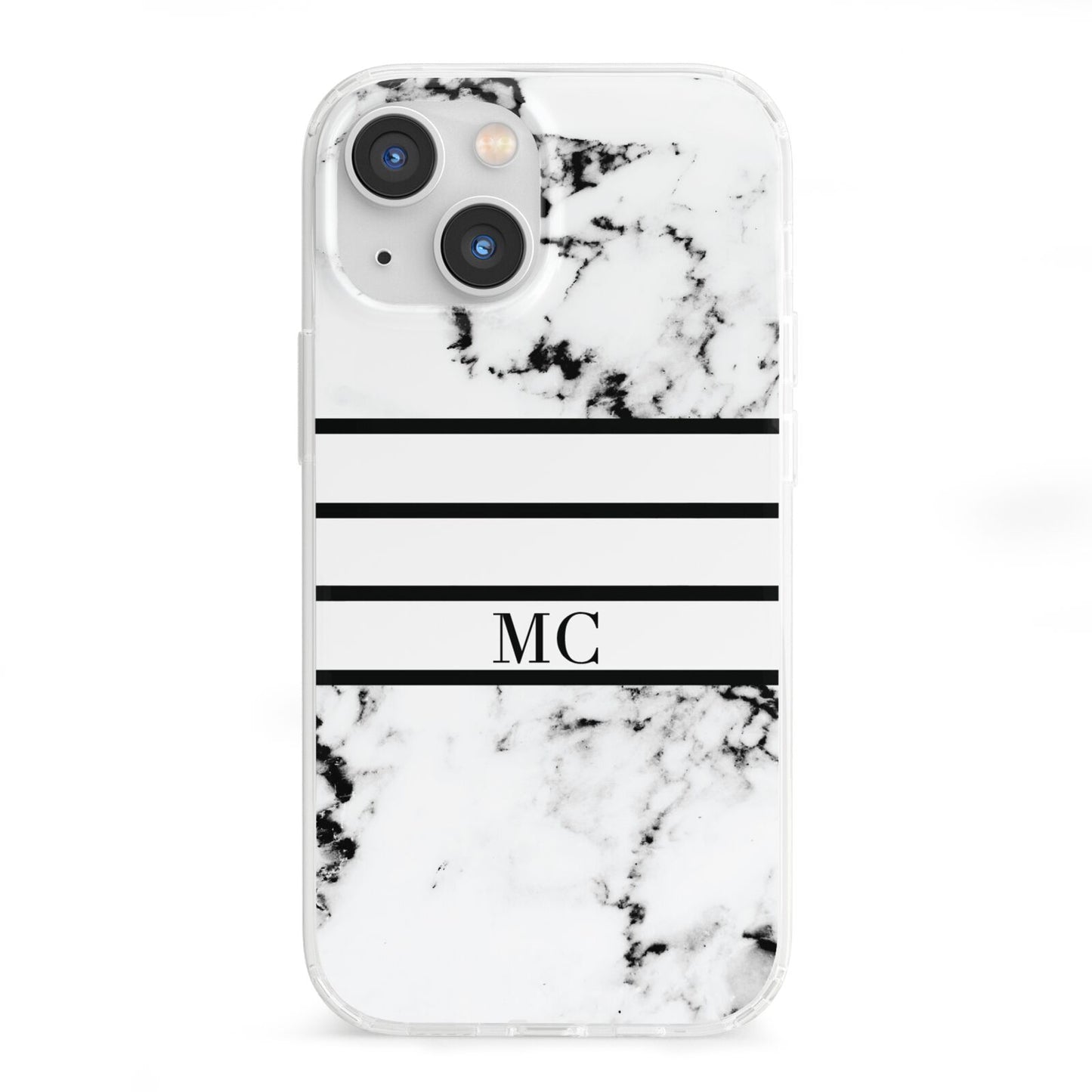 Marble Stripes Initials Personalised iPhone 13 Mini Clear Bumper Case