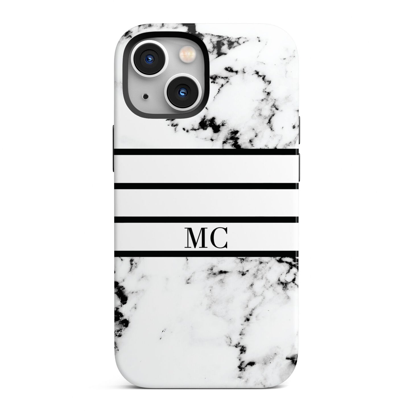 Marble Stripes Initials Personalised iPhone 13 Mini Full Wrap 3D Tough Case