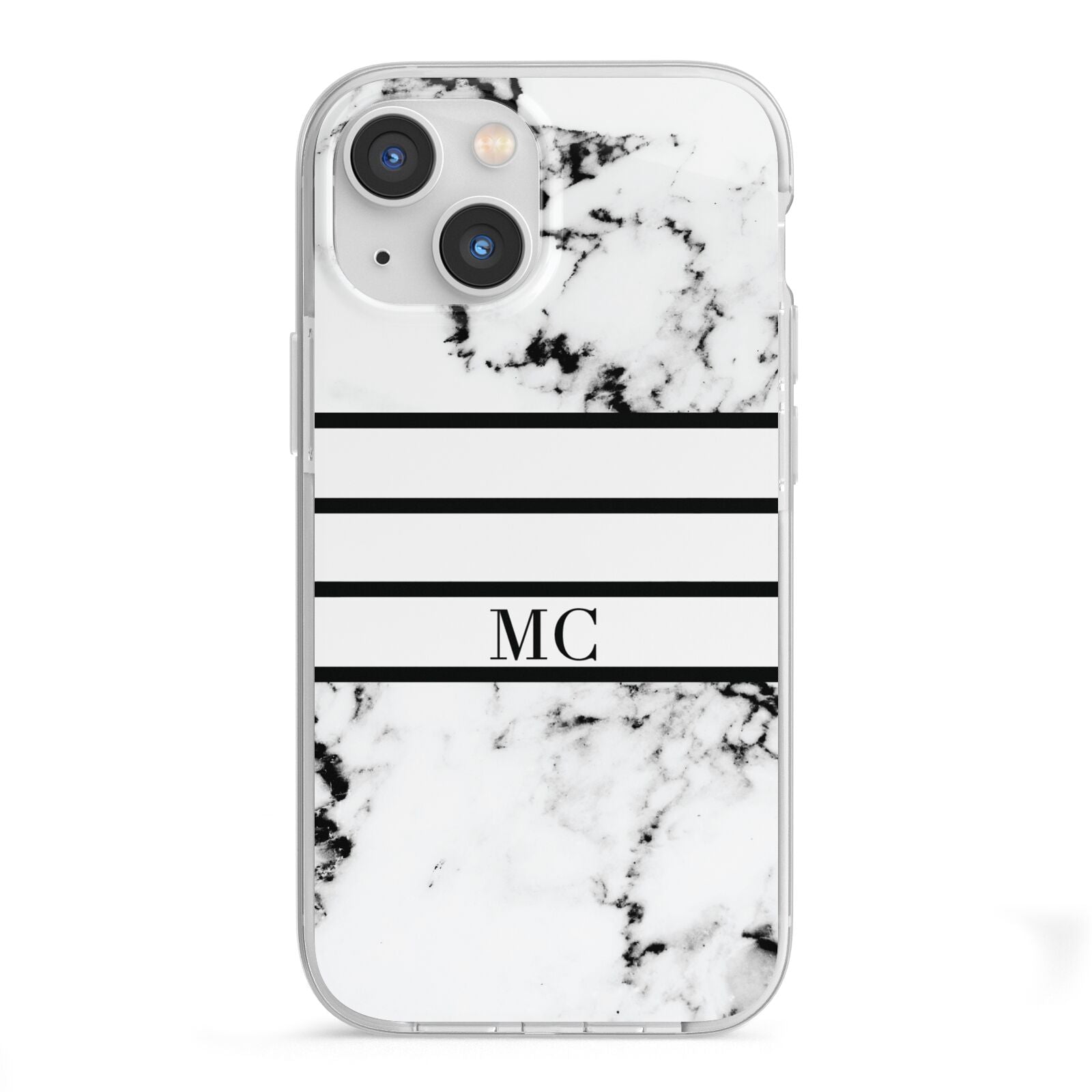 Marble Stripes Initials Personalised iPhone 13 Mini TPU Impact Case with White Edges