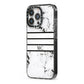 Marble Stripes Initials Personalised iPhone 13 Pro Black Impact Case Side Angle on Silver phone
