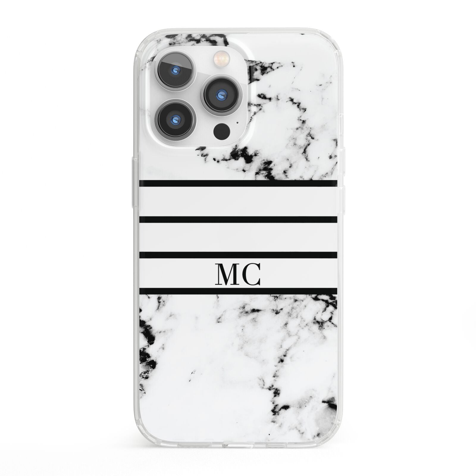 Marble Stripes Initials Personalised iPhone 13 Pro Clear Bumper Case