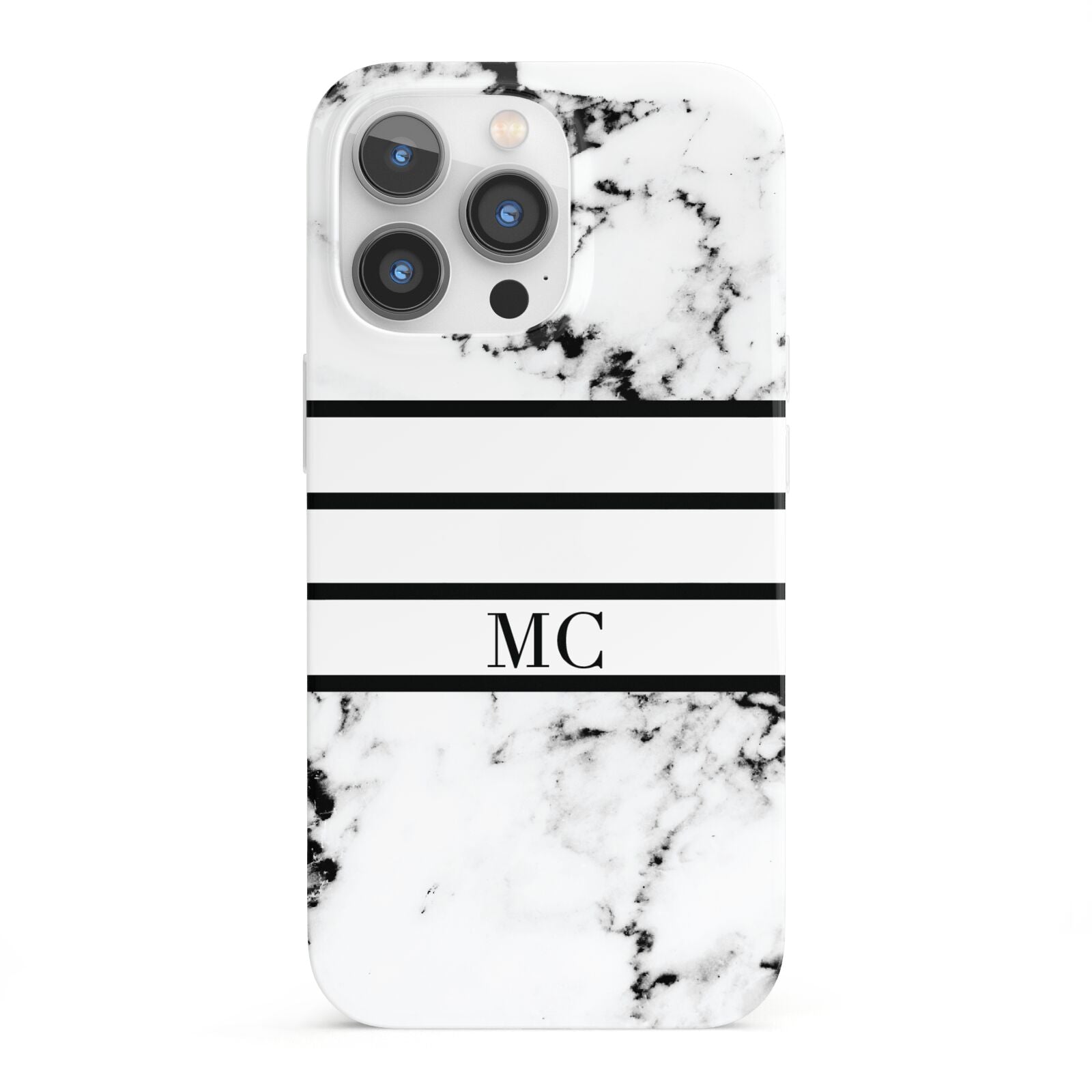Marble Stripes Initials Personalised iPhone 13 Pro Full Wrap 3D Snap Case