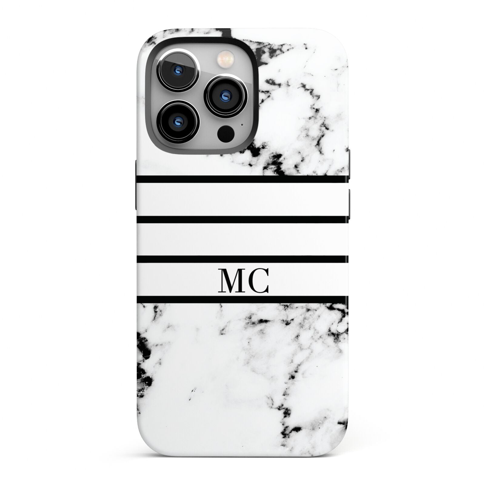 Marble Stripes Initials Personalised iPhone 13 Pro Full Wrap 3D Tough Case