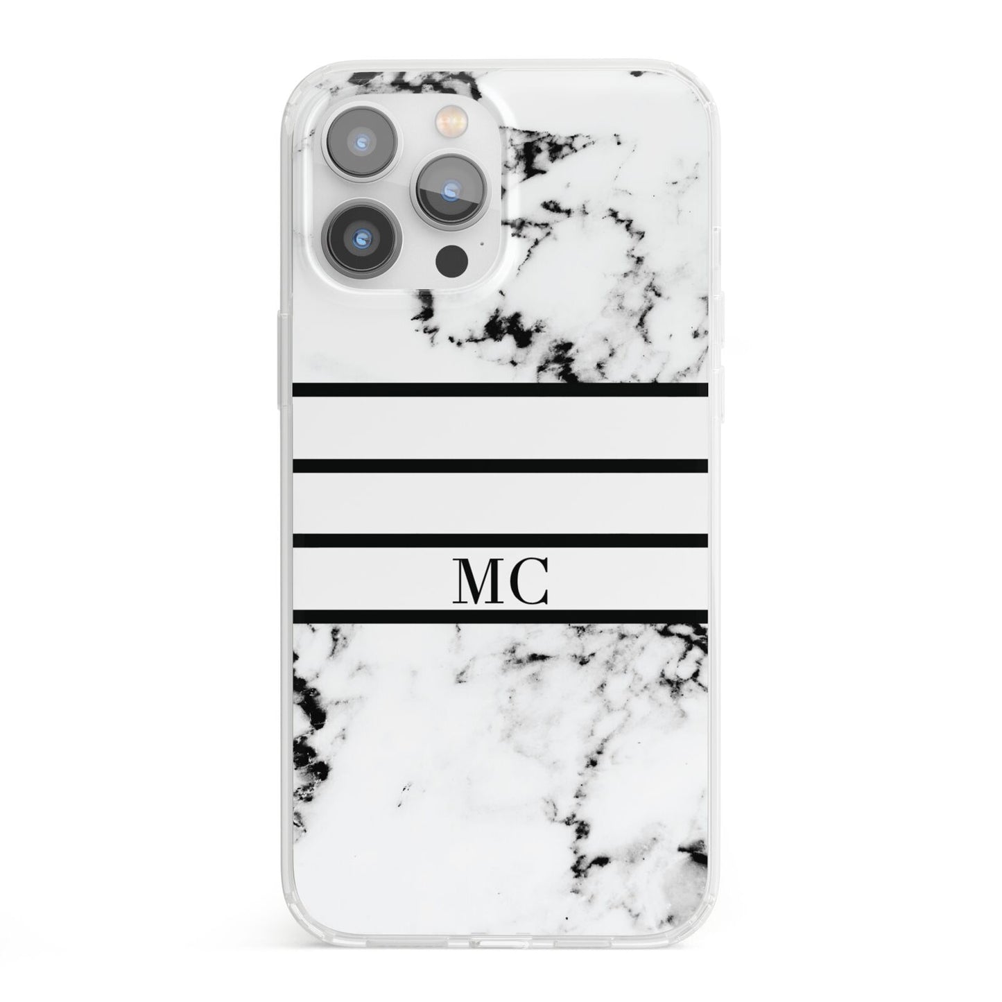 Marble Stripes Initials Personalised iPhone 13 Pro Max Clear Bumper Case