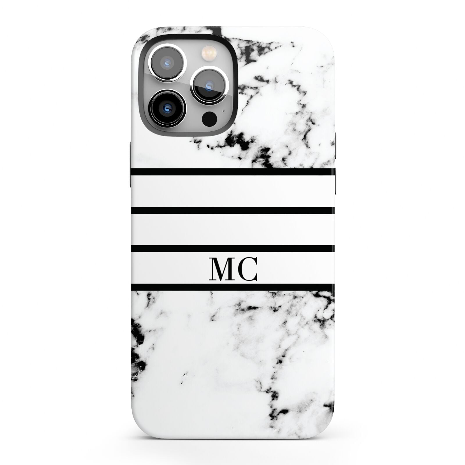 Marble Stripes Initials Personalised iPhone 13 Pro Max Full Wrap 3D Tough Case