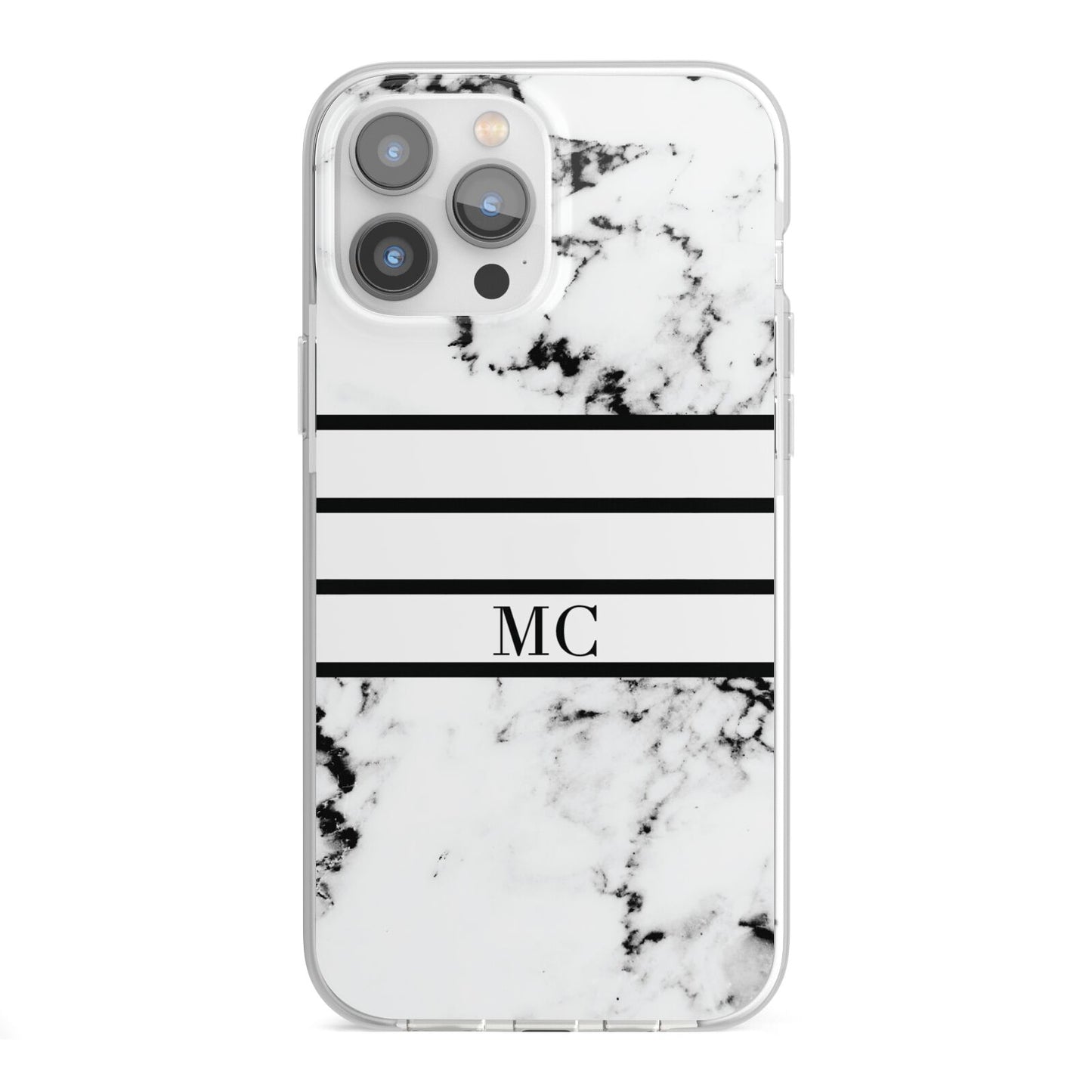 Marble Stripes Initials Personalised iPhone 13 Pro Max TPU Impact Case with White Edges